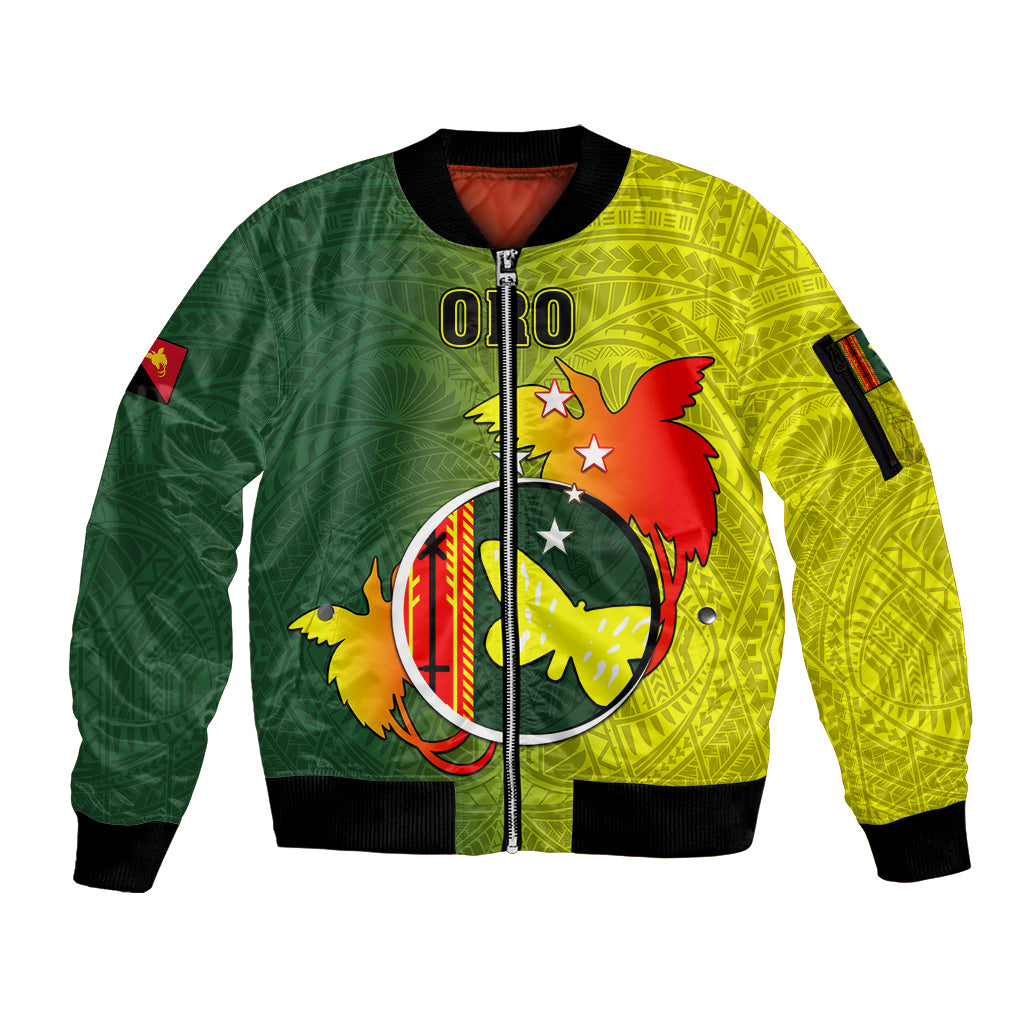 Papua New Guinea Oro Province Sleeve Zip Bomber Jacket Mix Coat Of Arms Polynesian Pattern LT05 Unisex Yellow - Polynesian Pride