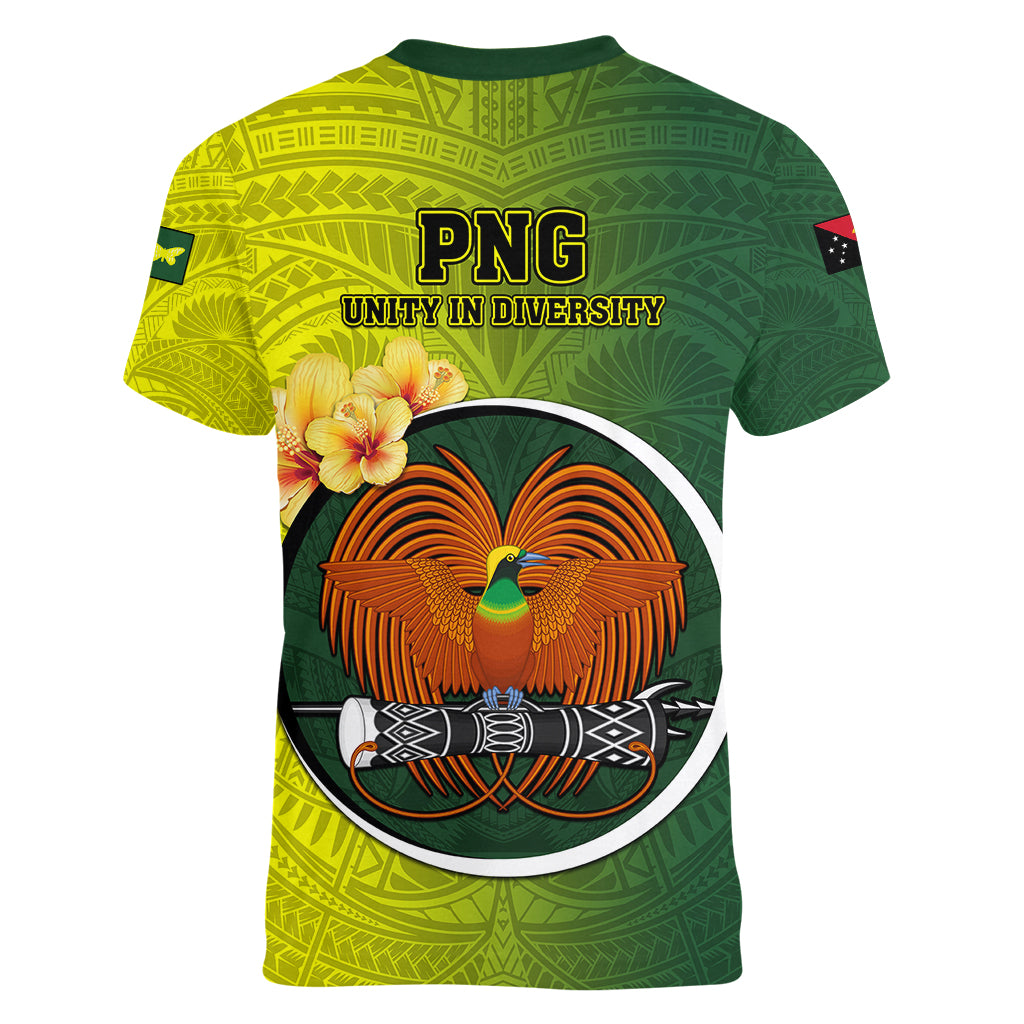 Papua New Guinea Oro Province Women V Neck T Shirt Mix Coat Of Arms Polynesian Pattern LT05 - Polynesian Pride