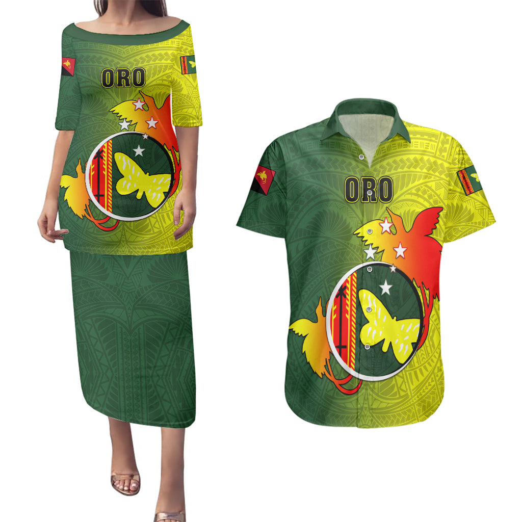 Personalized Papua New Guinea Oro Province Couples Matching Puletasi Dress and Hawaiian Shirt Mix Coat Of Arms Polynesian Pattern LT05 Yellow - Polynesian Pride