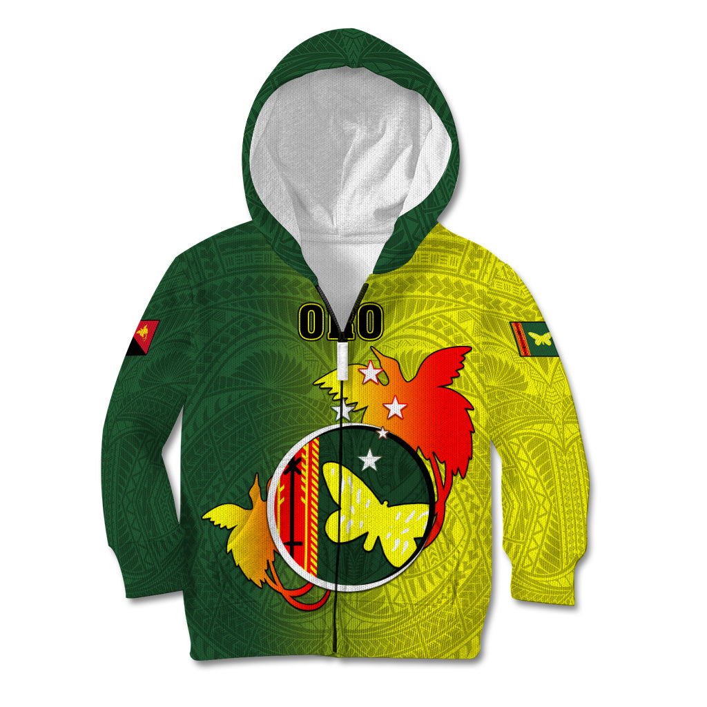 Personalized Papua New Guinea Oro Province Kid Hoodie Mix Coat Of Arms Polynesian Pattern LT05 Zip Hoodie Yellow - Polynesian Pride