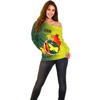 Personalized Papua New Guinea Oro Province Off Shoulder Sweater Mix Coat Of Arms Polynesian Pattern LT05 - Polynesian Pride