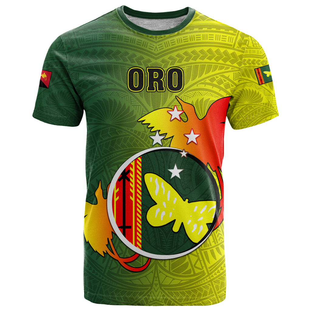 Personalized Papua New Guinea Oro Province T Shirt Mix Coat Of Arms Polynesian Pattern LT05 Yellow - Polynesian Pride