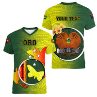 Personalized Papua New Guinea Oro Province Women V Neck T Shirt Mix Coat Of Arms Polynesian Pattern LT05 - Polynesian Pride