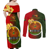 Papua New Guinea Eastern Highlands Province Couples Matching Off Shoulder Maxi Dress and Long Sleeve Button Shirts Mix Coat Of Arms Polynesian Pattern LT05 - Polynesian Pride