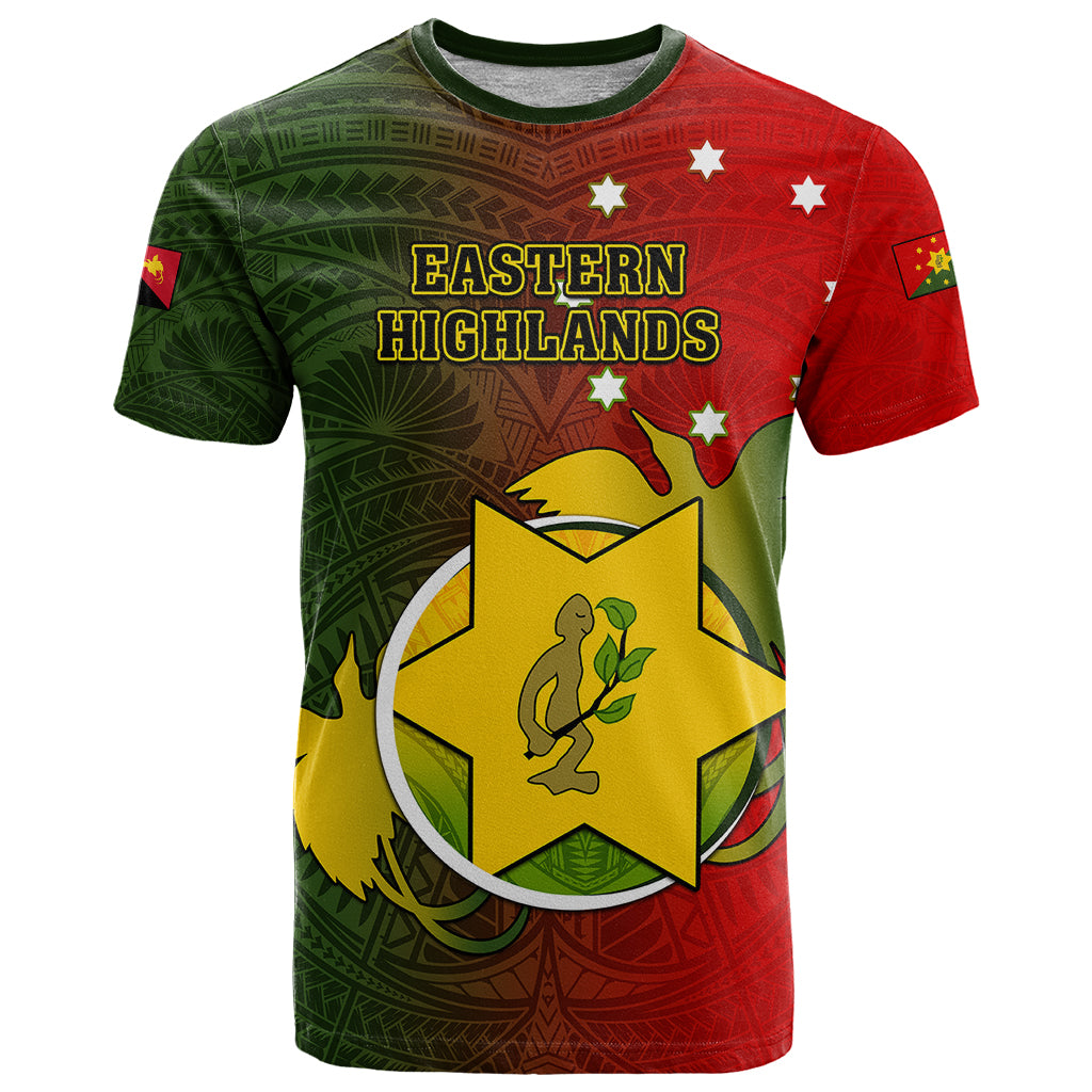 Papua New Guinea Eastern Highlands Province T Shirt Mix Coat Of Arms Polynesian Pattern LT05 Red - Polynesian Pride
