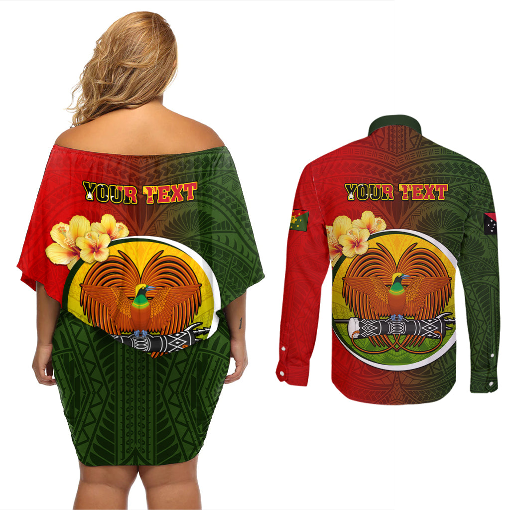 Personalized Papua New Guinea Eastern Highlands Province Couples Matching Off Shoulder Short Dress and Long Sleeve Button Shirts Mix Coat Of Arms Polynesian Pattern LT05 - Polynesian Pride