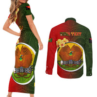 Personalized Papua New Guinea Eastern Highlands Province Couples Matching Short Sleeve Bodycon Dress and Long Sleeve Button Shirts Mix Coat Of Arms Polynesian Pattern LT05 - Polynesian Pride