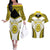 Personalised Niue The Rock Of Polynesia Couples Matching Off The Shoulder Long Sleeve Dress and Hawaiian Shirt Peniamina Gospel Day Yellow Version