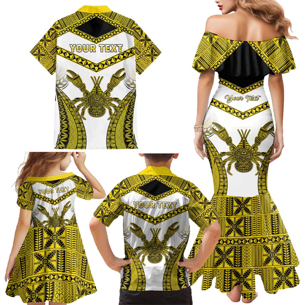 Personalised Niue The Rock Of Polynesia Family Matching Mermaid Dress and Hawaiian Shirt Peniamina Gospel Day Yellow Version