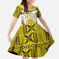 Personalised Niue The Rock Of Polynesia Family Matching Off The Shoulder Long Sleeve Dress and Hawaiian Shirt Peniamina Gospel Day Yellow Version