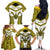 Personalised Niue The Rock Of Polynesia Family Matching Off The Shoulder Long Sleeve Dress and Hawaiian Shirt Peniamina Gospel Day Yellow Version