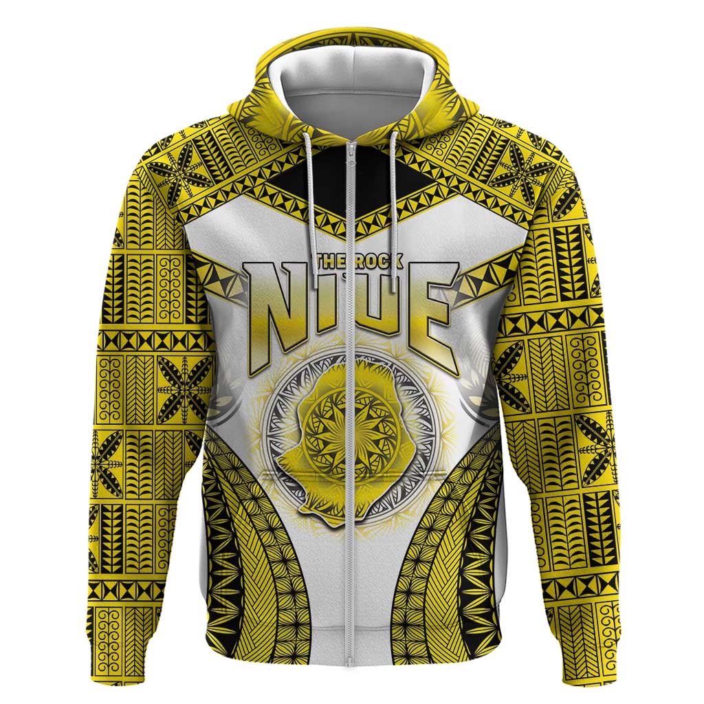 Personalised Niue The Rock Of Polynesia Hoodie Peniamina Gospel Day Yellow Version LT05 Zip Hoodie Yellow - Polynesian Pride