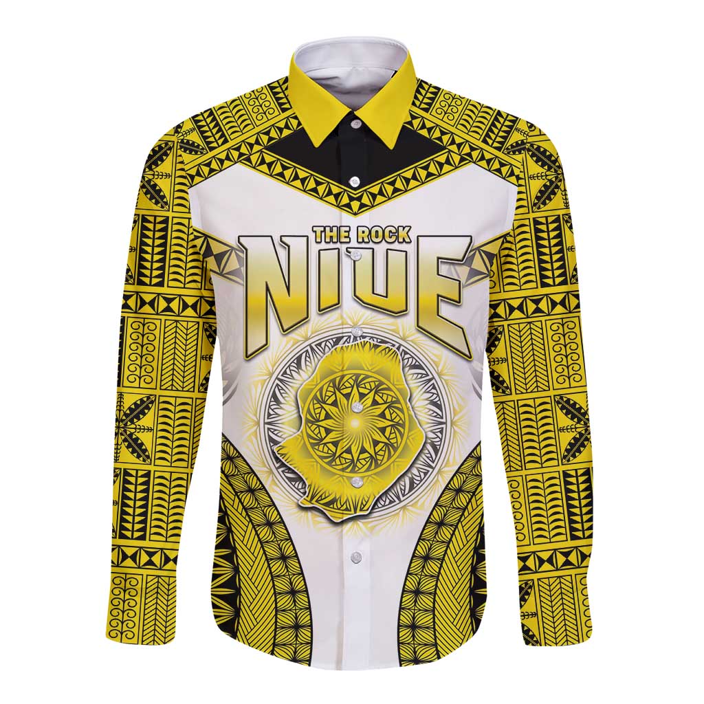 Personalised Niue The Rock Of Polynesia Long Sleeve Button Shirt Peniamina Gospel Day Yellow Version LT05 Unisex Yellow - Polynesian Pride