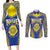 Personalised Niue The Rock Of Polynesia Couples Matching Long Sleeve Bodycon Dress and Long Sleeve Button Shirt Peniamina Gospel Day Blue Version