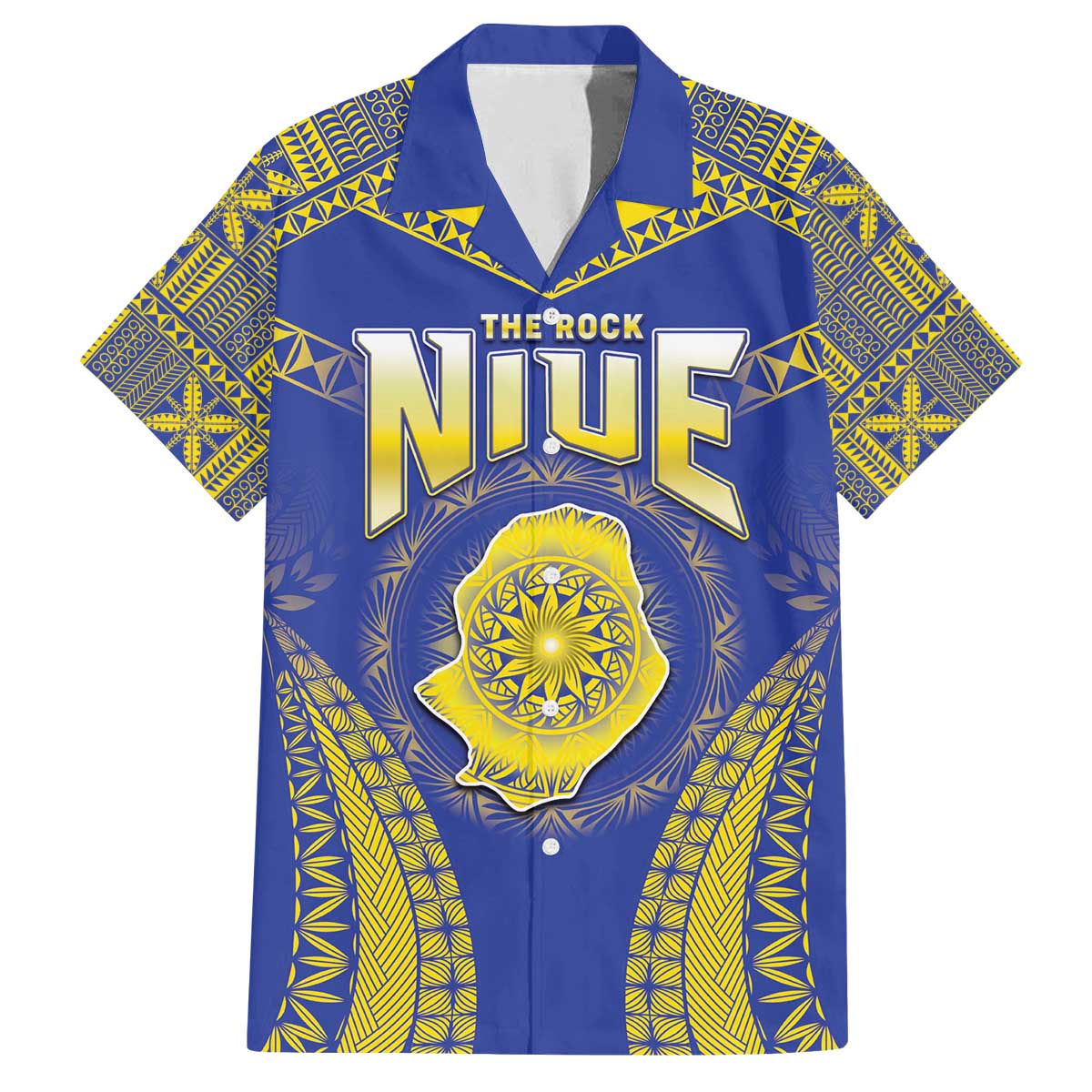 Personalised Niue The Rock Of Polynesia Family Matching Off The Shoulder Long Sleeve Dress and Hawaiian Shirt Peniamina Gospel Day Blue Version