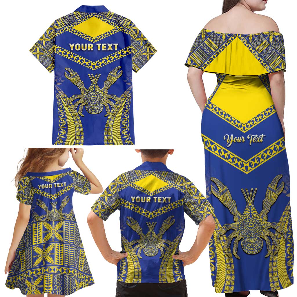 Personalised Niue The Rock Of Polynesia Family Matching Off Shoulder Maxi Dress and Hawaiian Shirt Peniamina Gospel Day Blue Version