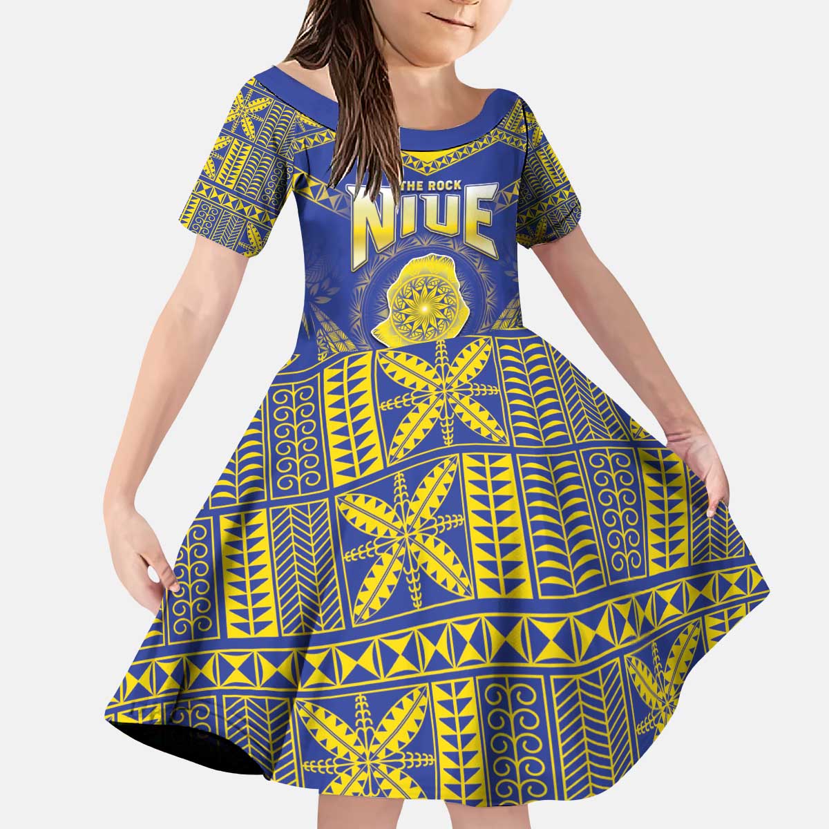Personalised Niue The Rock Of Polynesia Family Matching Puletasi and Hawaiian Shirt Peniamina Gospel Day Blue Version LT05 Daughter's Dress Blue - Polynesian Pride