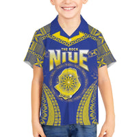 Personalised Niue The Rock Of Polynesia Family Matching Puletasi and Hawaiian Shirt Peniamina Gospel Day Blue Version LT05 Son's Shirt Blue - Polynesian Pride