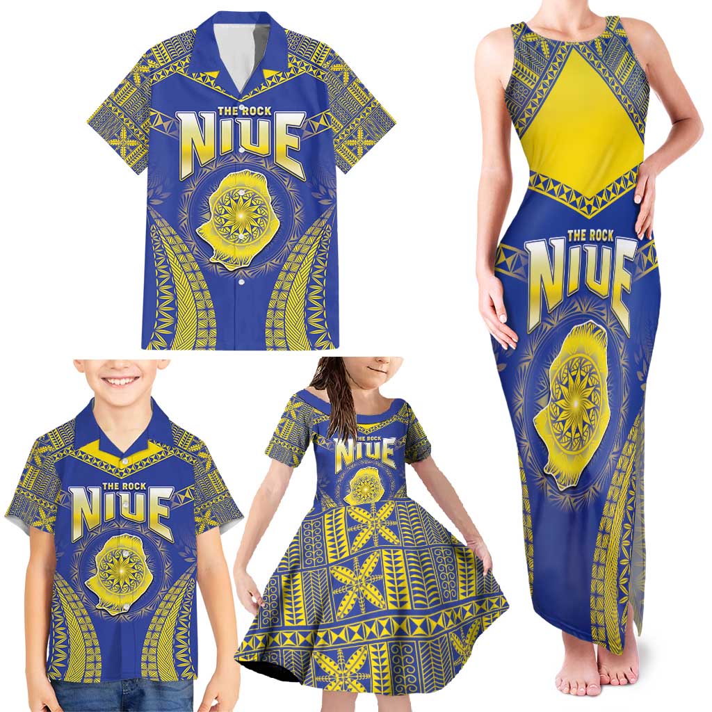 Personalised Niue The Rock Of Polynesia Family Matching Tank Maxi Dress and Hawaiian Shirt Peniamina Gospel Day Blue Version LT05 - Polynesian Pride