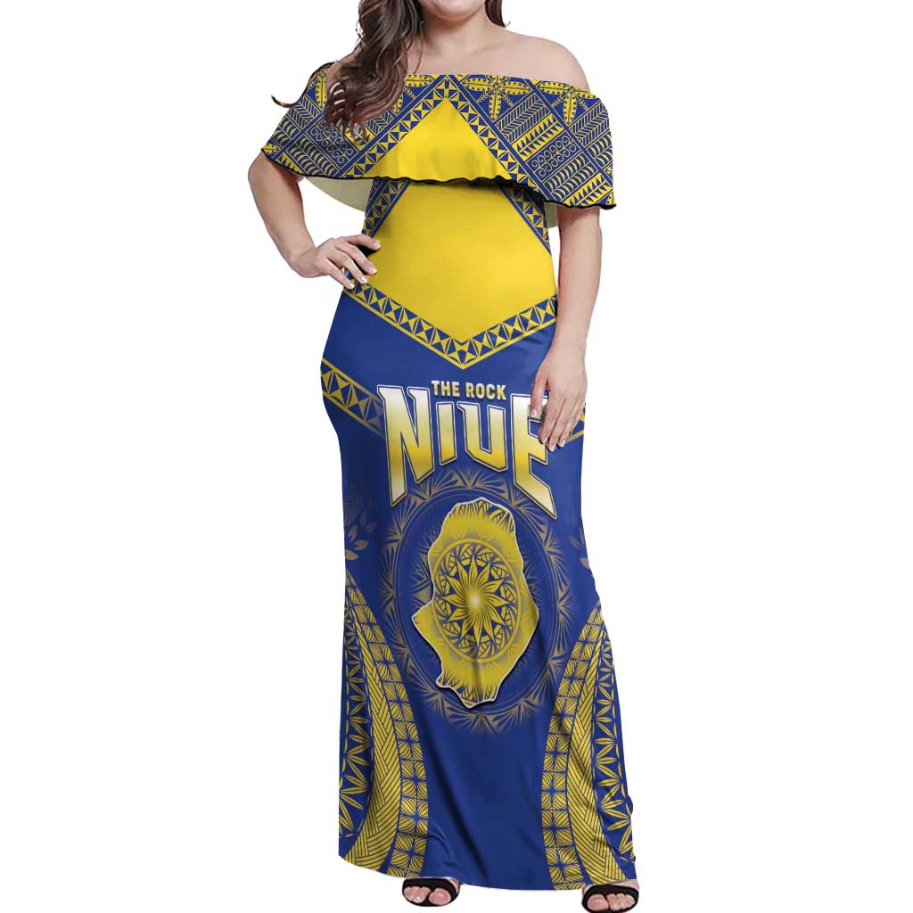 Personalised Niue The Rock Of Polynesia Off Shoulder Maxi Dress Peniamina Gospel Day Blue Version