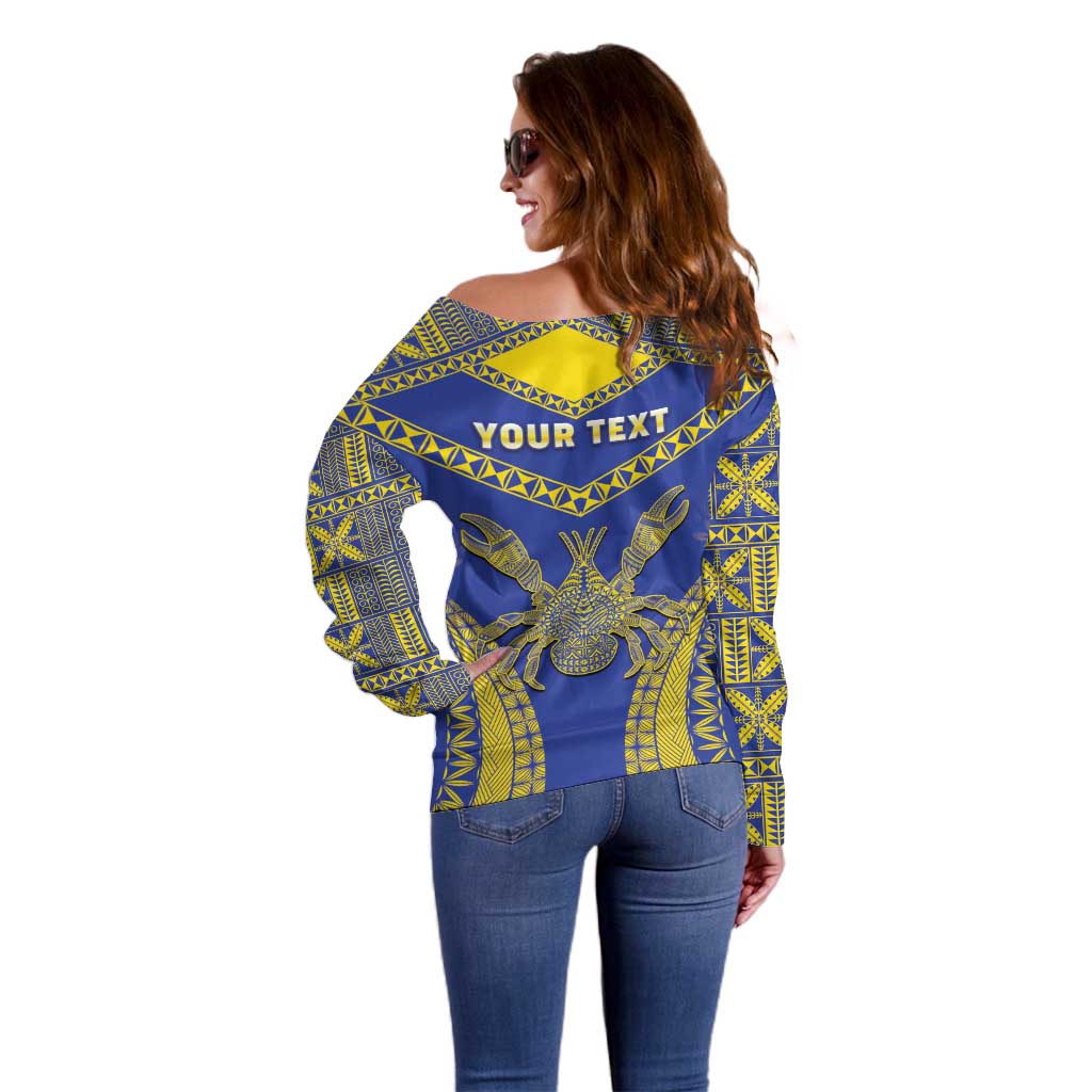 Personalised Niue The Rock Of Polynesia Off Shoulder Sweater Peniamina Gospel Day Blue Version