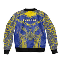 Personalised Niue The Rock Of Polynesia Sleeve Zip Bomber Jacket Peniamina Gospel Day Blue Version