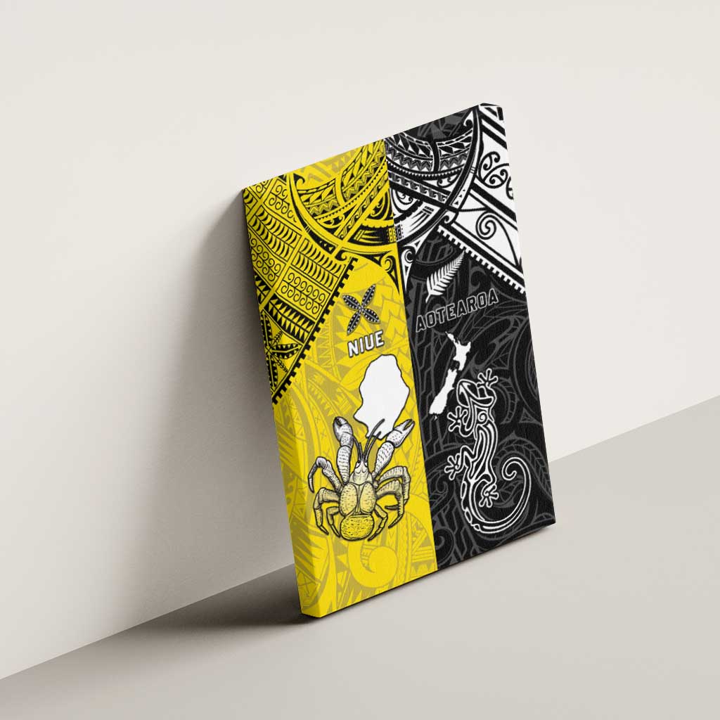 New Zealand Maori And Niue Hiapo Canvas Wall Art Lizard And Coconut Crab Together