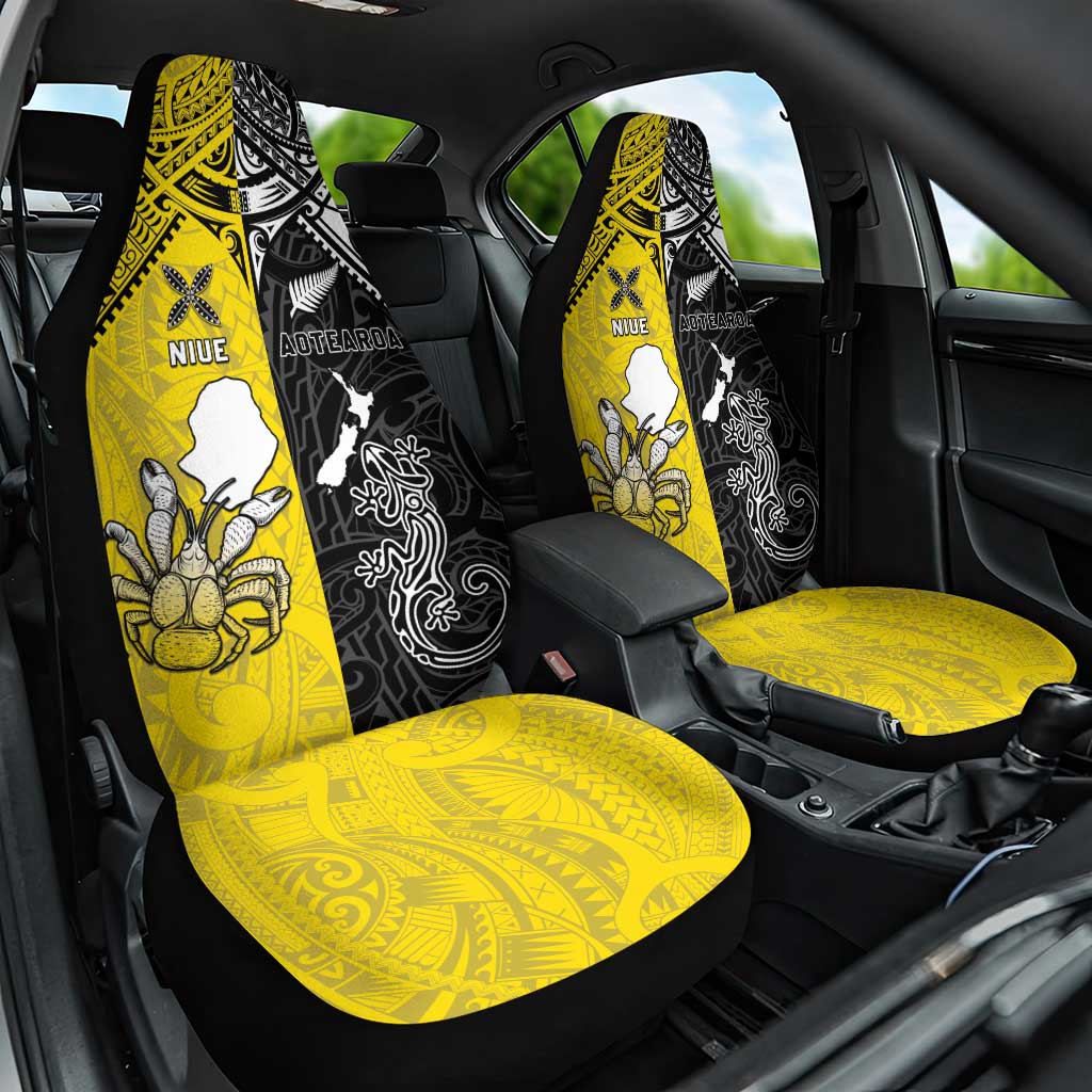 New Zealand Maori And Niue Hiapo Car Seat Cover Lizard And Coconut Crab Together