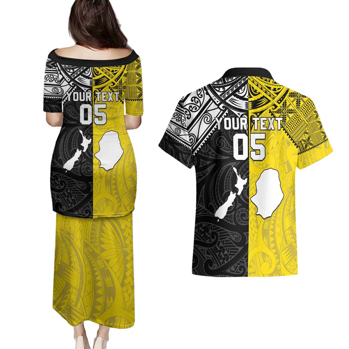 Custom New Zealand Maori And Niue Hiapo Couples Matching Puletasi and Hawaiian Shirt Lizard And Coconut Crab Together