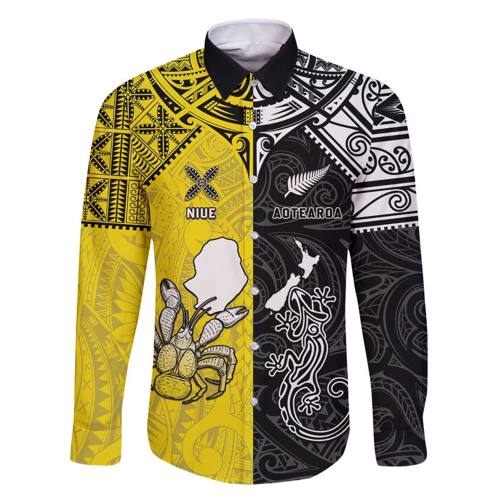 Custom New Zealand Maori And Niue Hiapo Family Matching Mermaid Dress and Hawaiian Shirt Lizard And Coconut Crab Together