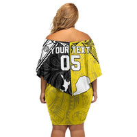 Custom New Zealand Maori And Niue Hiapo Family Matching Off Shoulder Short Dress and Hawaiian Shirt Lizard And Coconut Crab Together