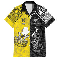 Custom New Zealand Maori And Niue Hiapo Family Matching Tank Maxi Dress and Hawaiian Shirt Lizard And Coconut Crab Together LT05 Dad's Shirt - Short Sleeve Yellow - Polynesian Pride