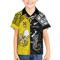 Custom New Zealand Maori And Niue Hiapo Hawaiian Shirt Lizard And Coconut Crab Together