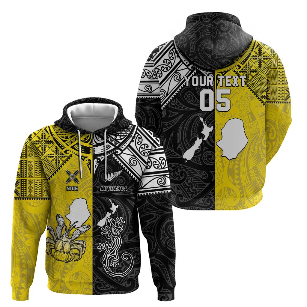 Custom New Zealand Maori And Niue Hiapo Hoodie Lizard And Coconut Crab Together LT05 - Polynesian Pride