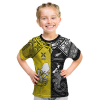 Custom New Zealand Maori And Niue Hiapo Kid T Shirt Lizard And Coconut Crab Together LT05 Yellow - Polynesian Pride