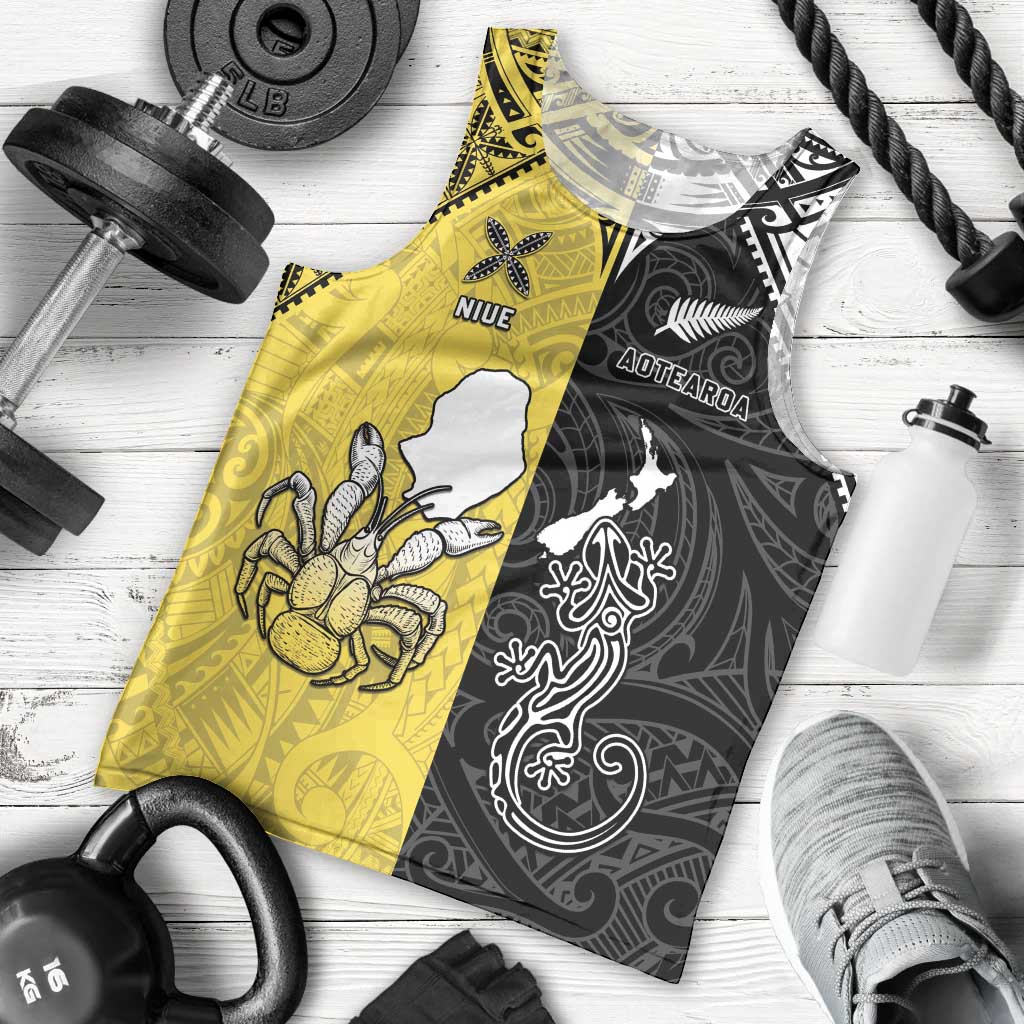 Custom New Zealand Maori And Niue Hiapo Men Tank Top Lizard And Coconut Crab Together LT05 - Polynesian Pride