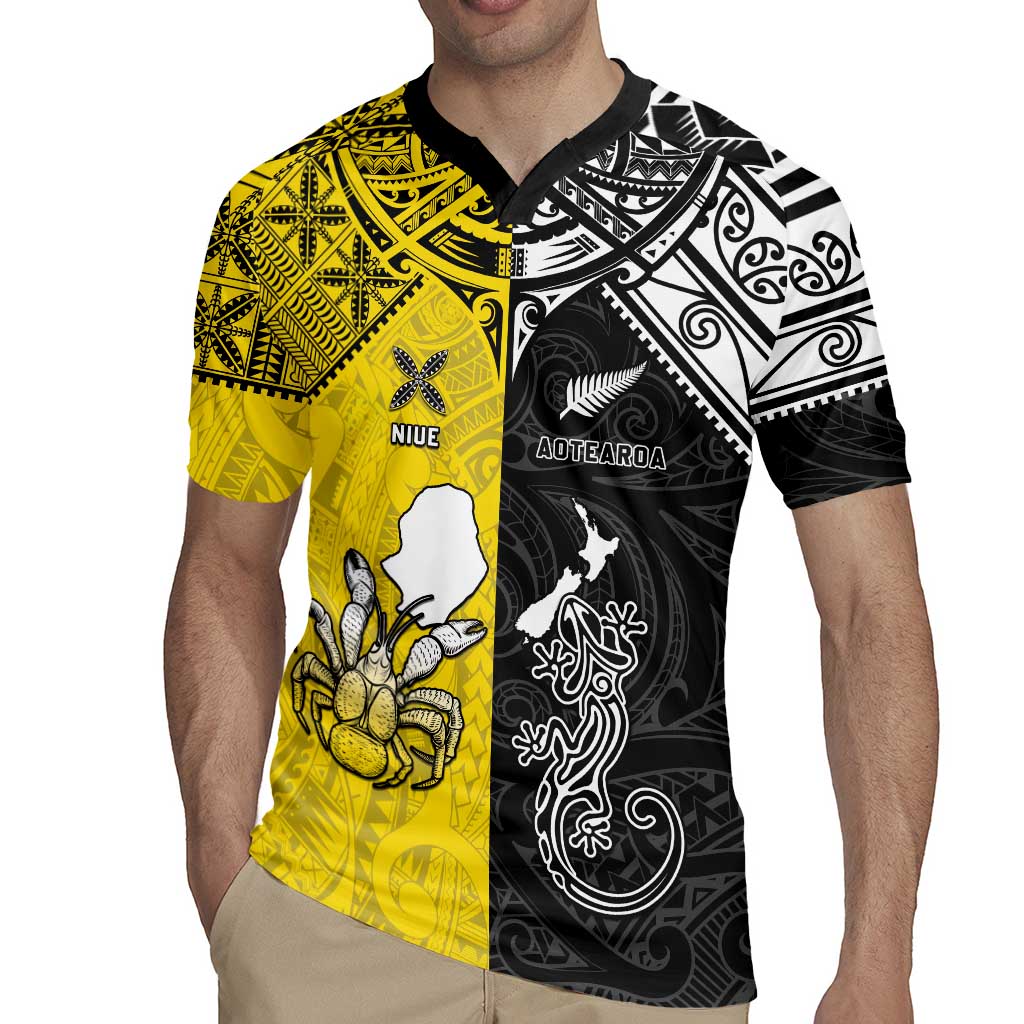 Custom New Zealand Maori And Niue Hiapo Rugby Jersey Lizard And Coconut Crab Together LT05 - Polynesian Pride