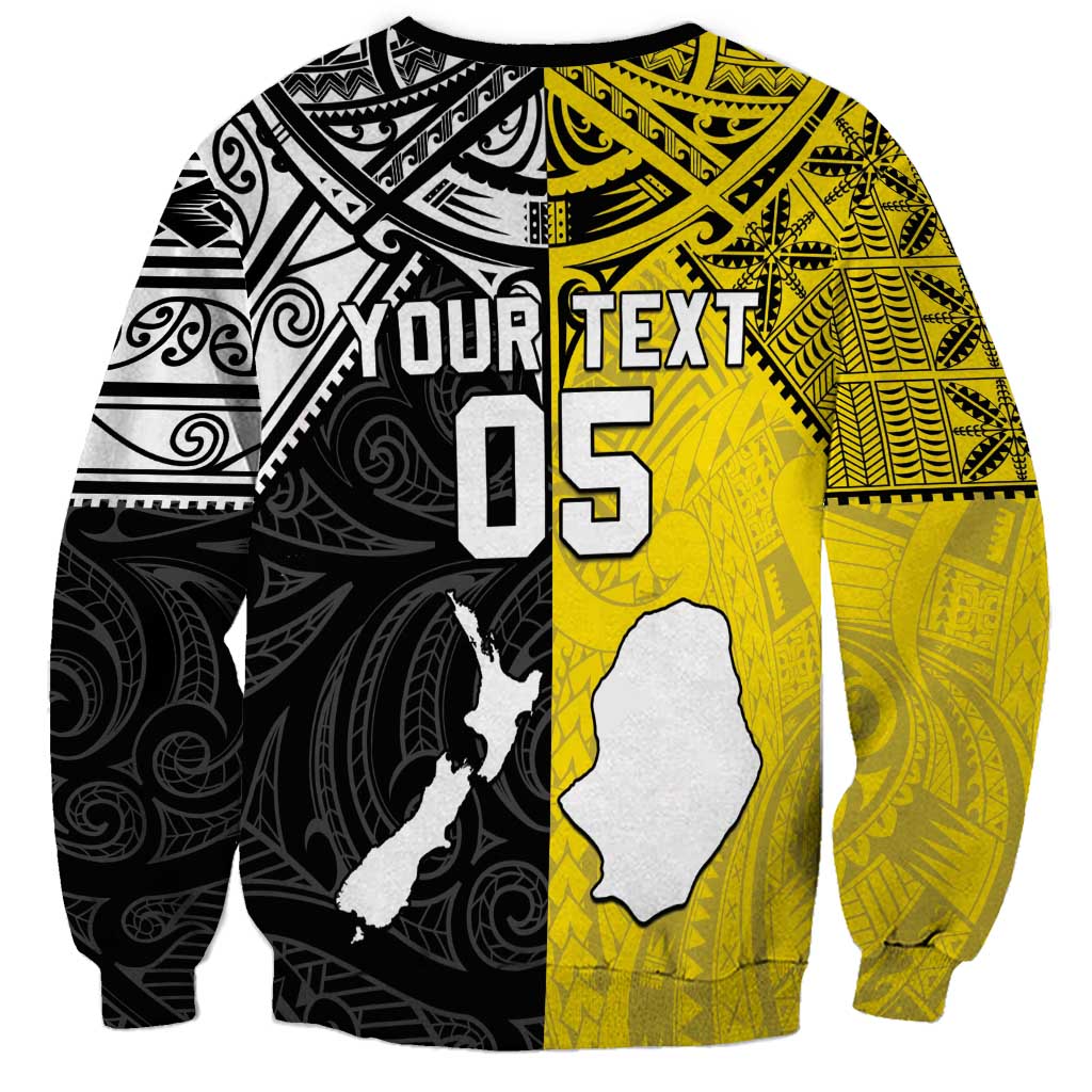 Custom New Zealand Maori And Niue Hiapo Sweatshirt Lizard And Coconut Crab Together