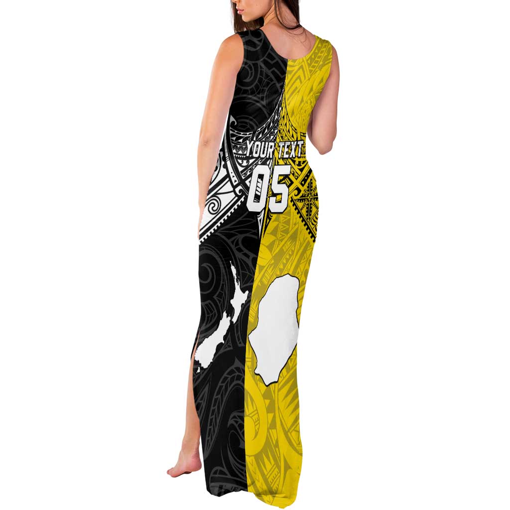 Custom New Zealand Maori And Niue Hiapo Tank Maxi Dress Lizard And Coconut Crab Together