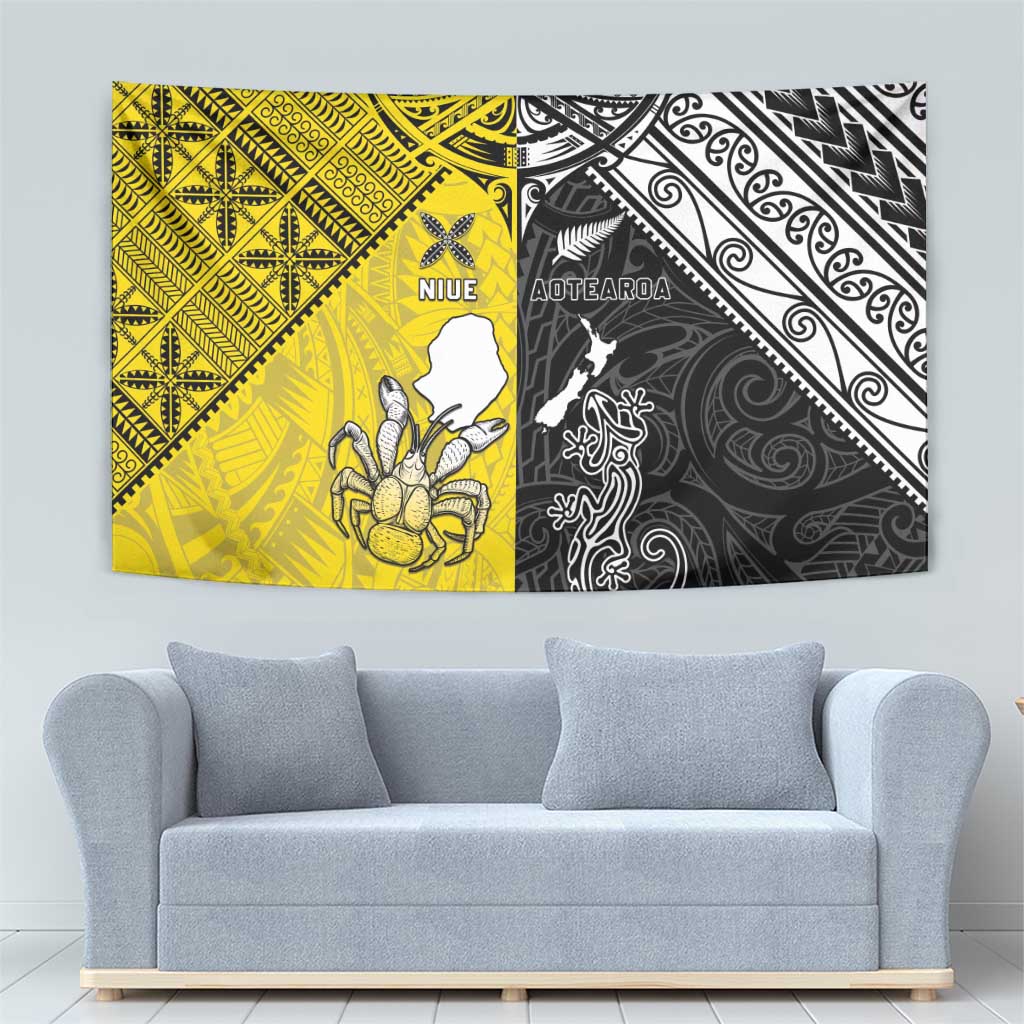 New Zealand Maori And Niue Hiapo Tapestry Lizard And Coconut Crab Together