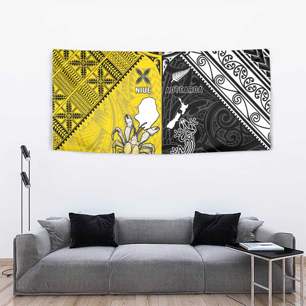 New Zealand Maori And Niue Hiapo Tapestry Lizard And Coconut Crab Together