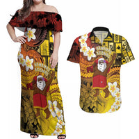 Papua New Guinea Retro Christmas Couples Matching Off Shoulder Maxi Dress and Hawaiian Shirt Hamamas Krismas - Polynesian Pride