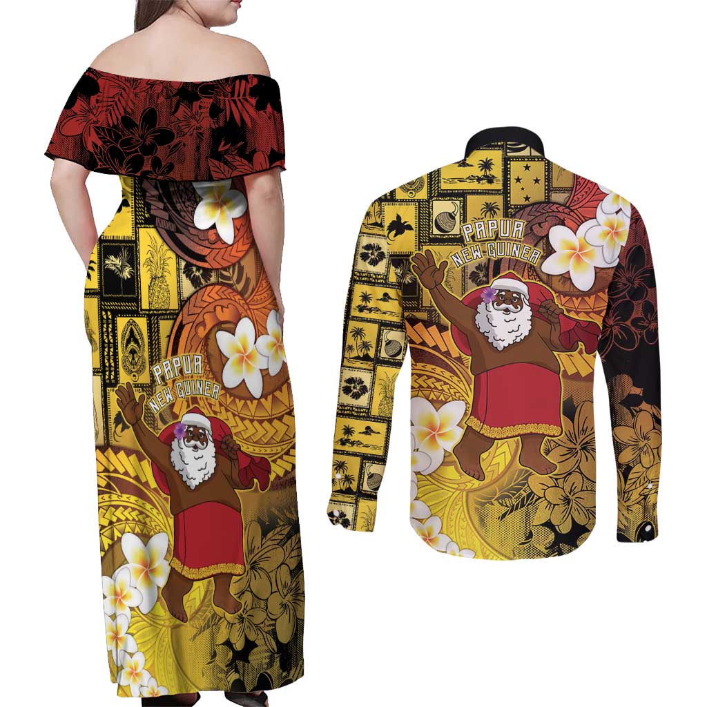 Papua New Guinea Retro Christmas Couples Matching Off Shoulder Maxi Dress and Long Sleeve Button Shirt Hamamas Krismas - Polynesian Pride