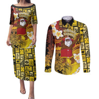 Papua New Guinea Retro Christmas Couples Matching Puletasi and Long Sleeve Button Shirt Hamamas Krismas - Polynesian Pride