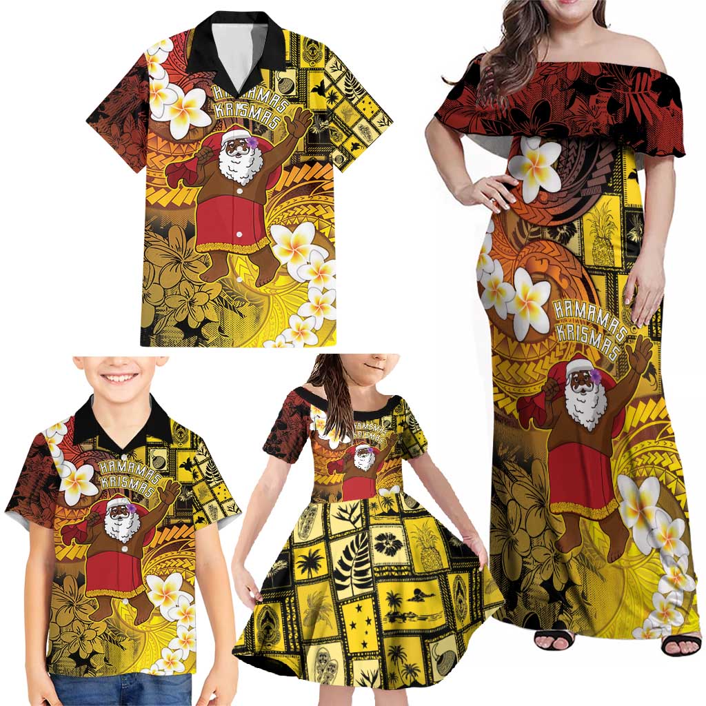 Papua New Guinea Retro Christmas Family Matching Off Shoulder Maxi Dress and Hawaiian Shirt Hamamas Krismas - Polynesian Pride