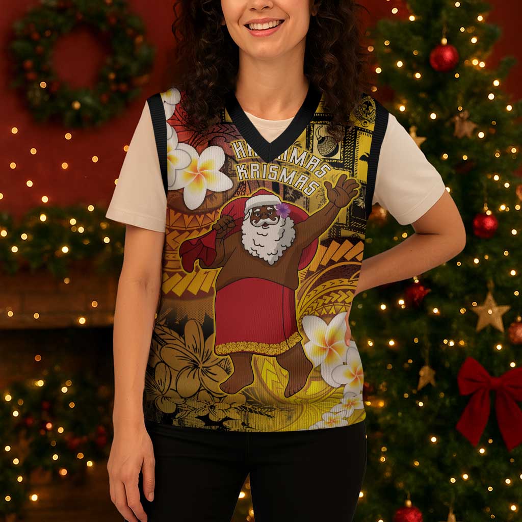 Papua New Guinea Retro Christmas Knitted V-Neck Vest Hamamas Krismas - Polynesian Pride