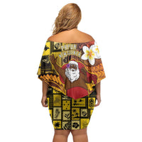 Papua New Guinea Retro Christmas Off Shoulder Short Dress Hamamas Krismas - Polynesian Pride