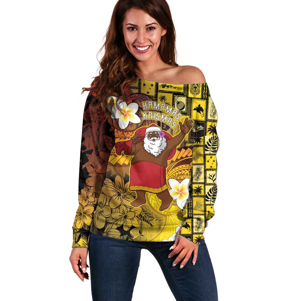 Papua New Guinea Retro Christmas Off Shoulder Sweater Hamamas Krismas - Polynesian Pride