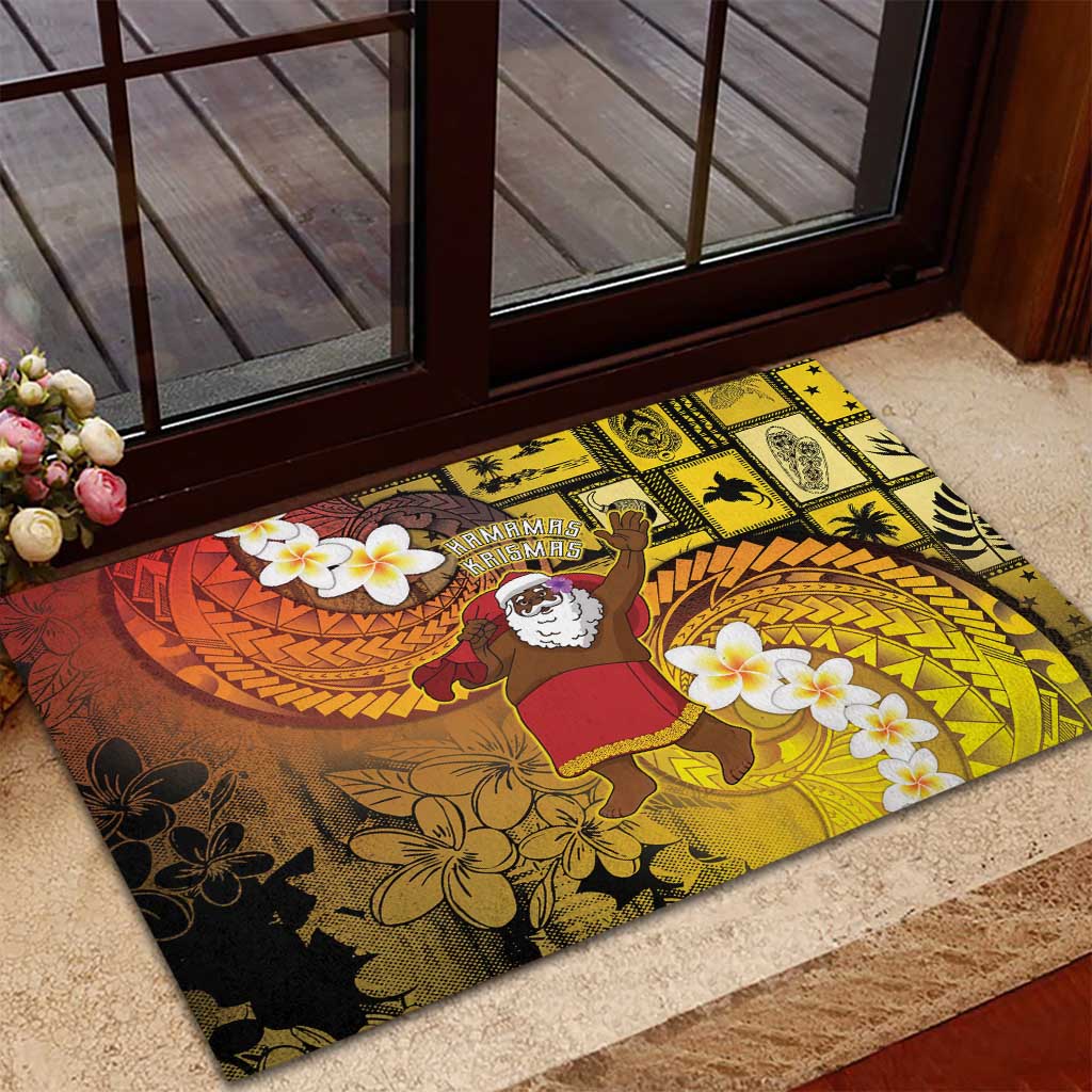 Papua New Guinea Retro Christmas Rubber Doormat Hamamas Krismas - Polynesian Pride