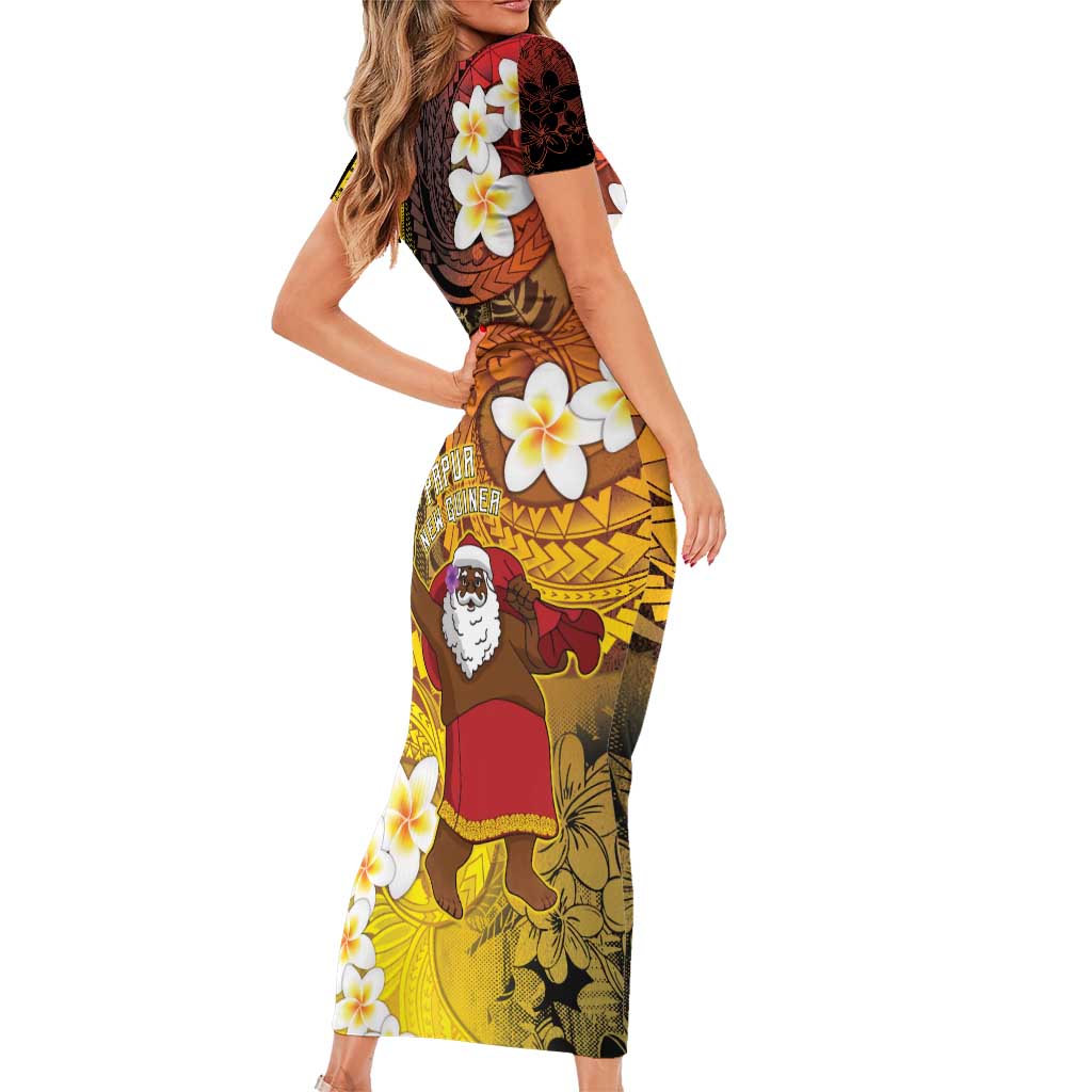 Papua New Guinea Retro Christmas Short Sleeve Bodycon Dress Hamamas Krismas - Polynesian Pride